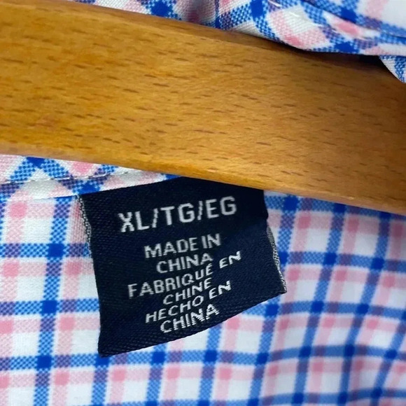 Chaps Traveler Shirt Short Sleeve Button Down Mens XL Blue Pink 4310 - Picture 2 of 8